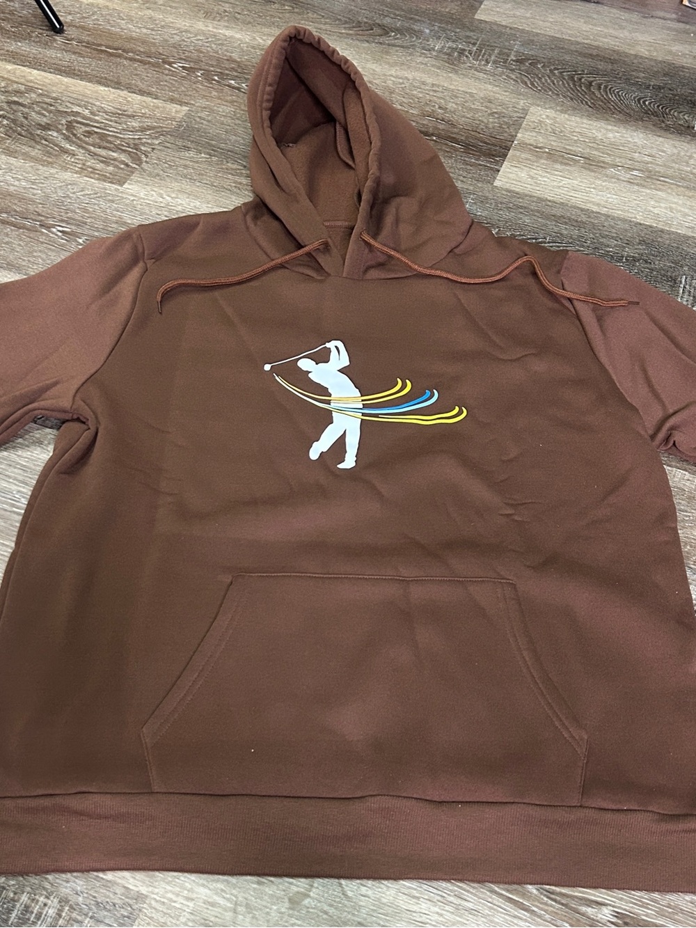 Men's Brown Golf Swing Graphic Fleece Hoodie Sweatshirt Size XL NWT